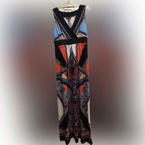 AB Studio boho print stretch jersey maxi dress M NWT